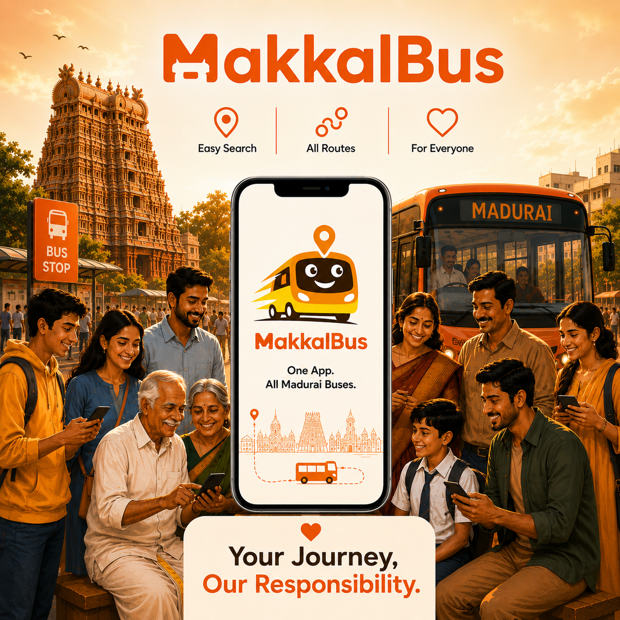 MakkalBus promotional poster for Madurai bus travelers
