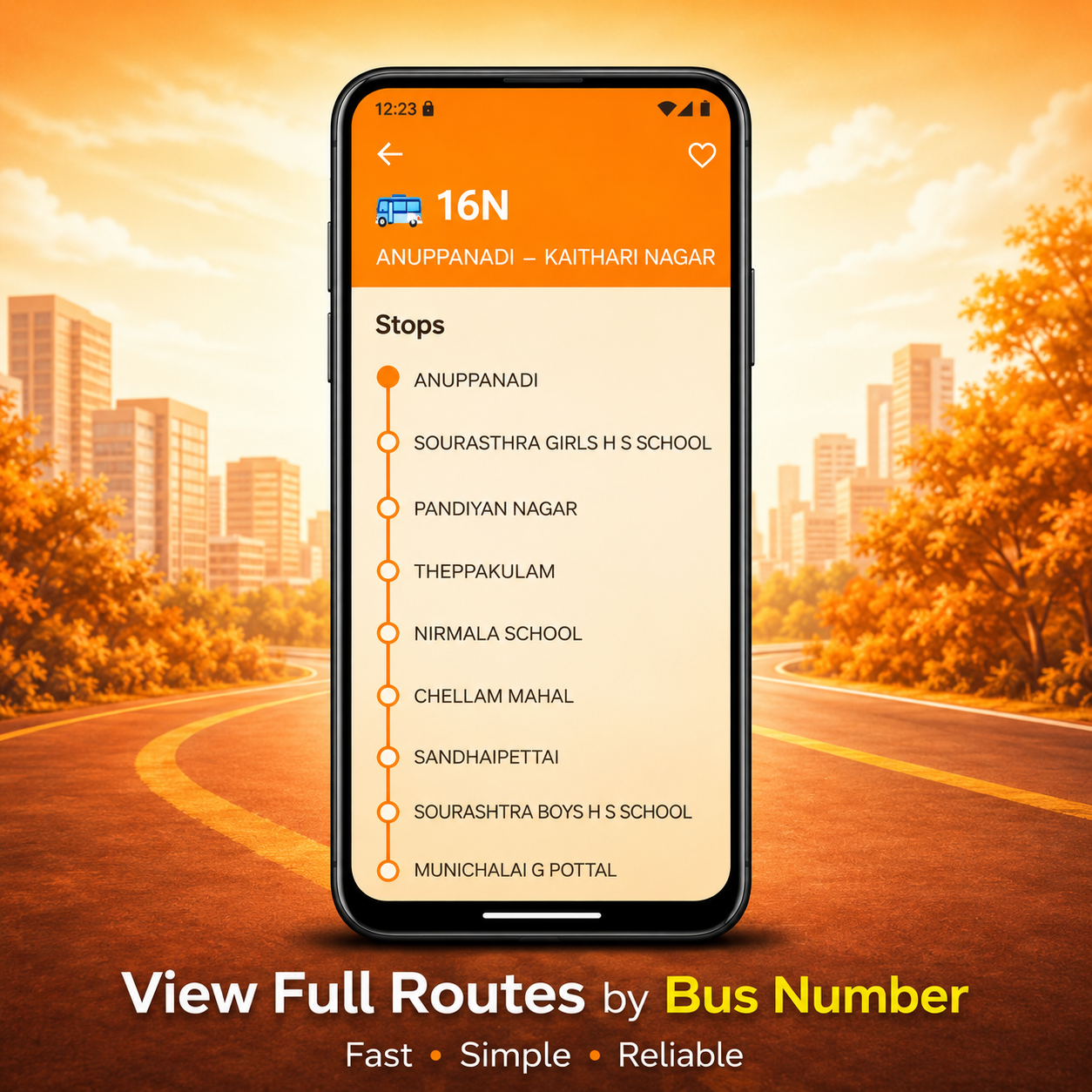 MakkalBus full bus route screen