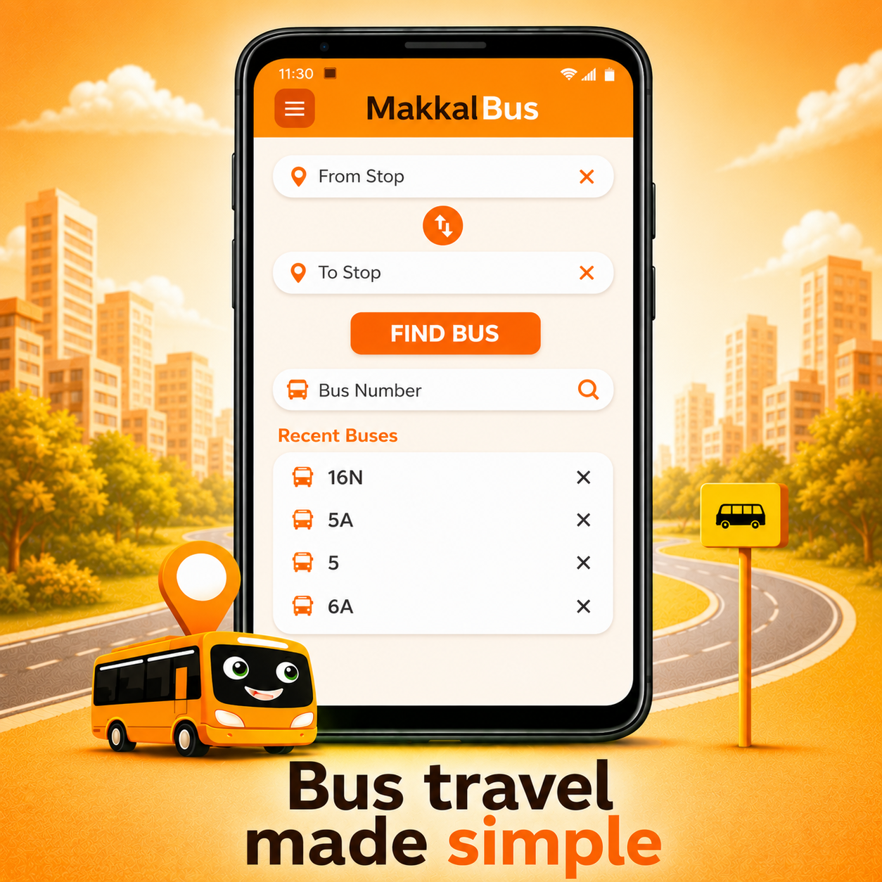 MakkalBus source and destination search screen